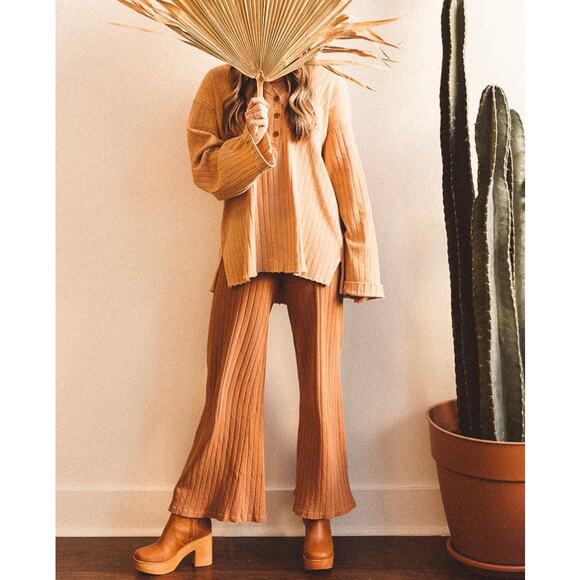 People Of Leisure Orange Ribbed Pants - Picture 1 of 6